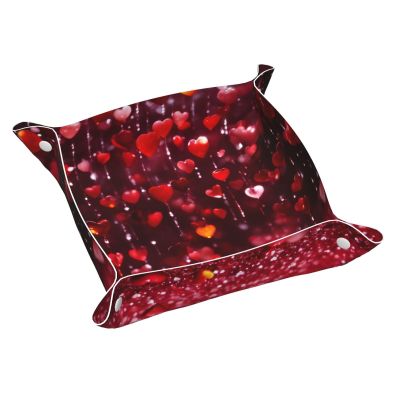 Abstract Heart Print Valet for Women and Man Decorative Desk Organizer Tray Leather Bedside Vanity Tray