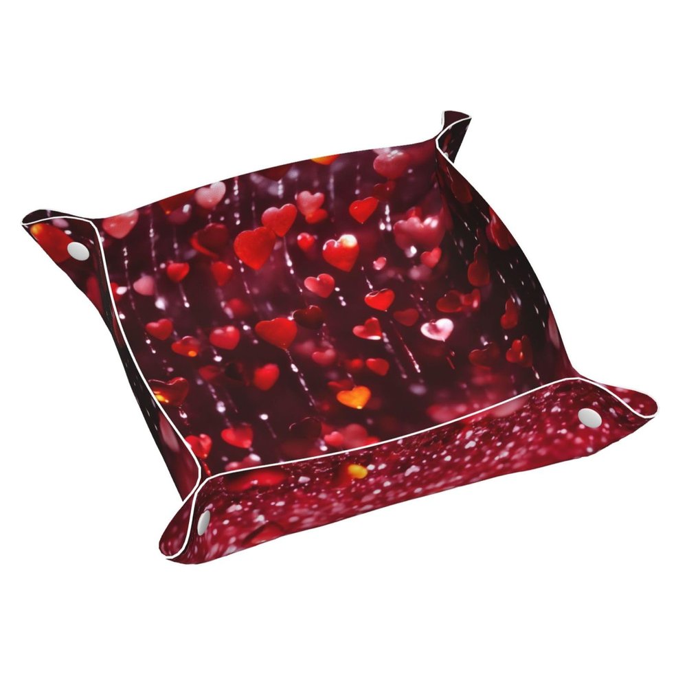 Abstract Heart Print Valet for Women and Man Decorative Desk Organizer Tray Leather Bedside Vanity Tray