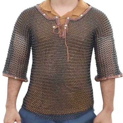 9mm Butted Chainmail Haubergeon  Black Mild Steel 17 Gauge Round Ring Armor for LARP, SCA & Reenactments (L)