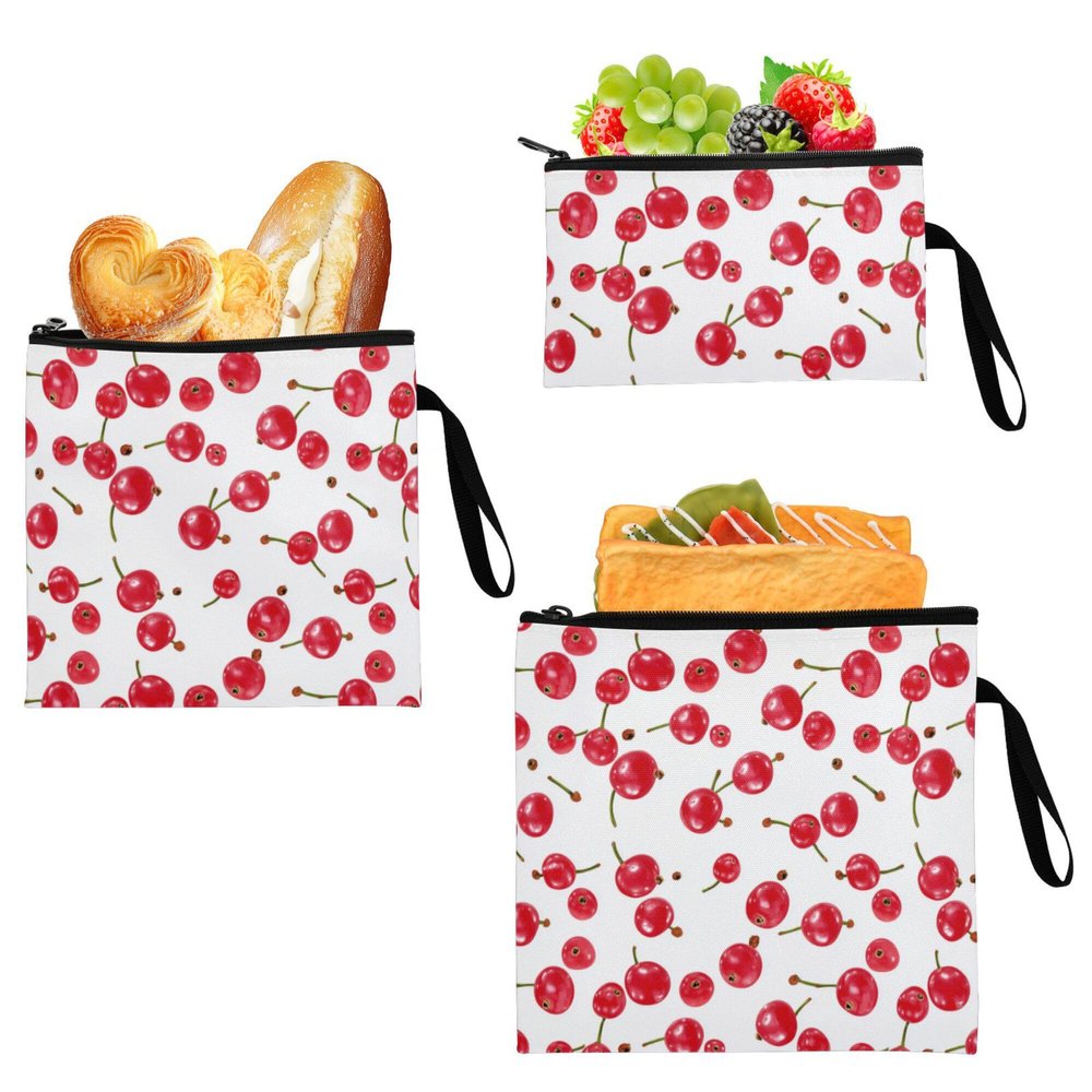 KLL 3 Piecing Reusable Sandwich Snack Bag Waterproof Travel Bags for Candy, fruits, Cereal, Home Organization Fresh Highbush Cranberry Fruit