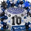 10th Birthday Decorations for Boys and Girls Dark Blue, Double Digits Birthday with HAPPY BIRTHDAY Banner 10 Balloon Number Tablecloth Foil Star Balloons Garland Arch Kit-10 Year Old Party Supplies view 1