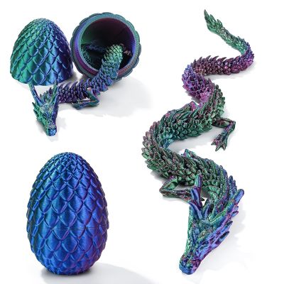 12'' 3D Printed Dragon with Egg, Mystery Cool 3D Printer Articulated Crystal Dragon Animals Fidget Toy for Boys Girls Kid Teen, Dinosaur Toys for Kids 5-7 8-12 Dino Eggs Home DecorBlue Green