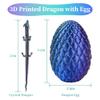 12'' 3D Printed Dragon with Egg, Mystery Cool 3D Printer Articulated Crystal Dragon Animals Fidget Toy for Boys Girls Kid Teen, Dinosaur Toys for Kids 5-7 8-12 Dino Eggs Home DecorBlue Green view 3