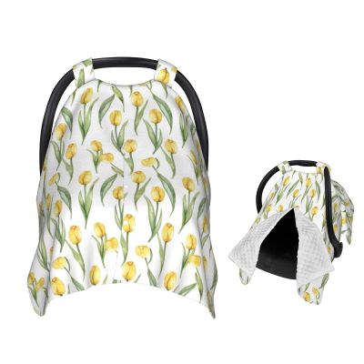 Muishi Yellow Tulip Pattern Baby Car Seat Canopy Nursing Cover for Newborn Car Seat Breastfeeding Covers Blanket Newborn Shower Gift