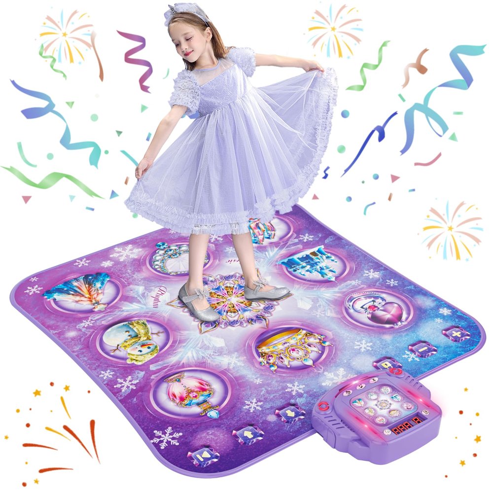 Surelect Dance Mat for 3-12 Year Old Girls, Frozen Dance Pad with Wireless Bluetooth, Purple Electronic Music Princess Toys Birthday for Kids and Toddlers Ages 3 4 5 6 7 8 9 10 +