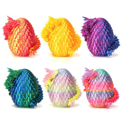 6PCS Mini 3D Printed Dragon Dinosaur Egg, Prefilled Easter Eggs Filled Dragon Eggs Toys Filled,3D Printed Dragon in Egg,Crystal Dragon Figurine Decor,Full Articulated Dragon