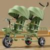 Double Stroller Lightweight Tandem Tricycle,Two-Seater Pedal Bicycle, Stroller with Sunshade,Robust Frame,Outdoor Playground Equipment Tricycles,for Boys and Girls Ages 1-7(Green) view 1