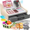 maysida Rechargeable Wooden Kids Cash Register with Scanner, Pretend Play Cash Register Toy with Fake Money, Food, Credit Card, Toddler Boys Girls Age 2-4 4-8 view 1