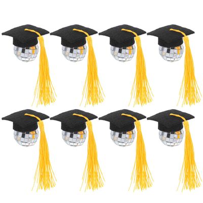 10Pcs 2025 Graduation Disco Ball Tassel Cap Cupcake Toppers for Kindergarten High School College Party Decorations, Felt Fabric and Acrylic Diy Grad Cake Ornaments