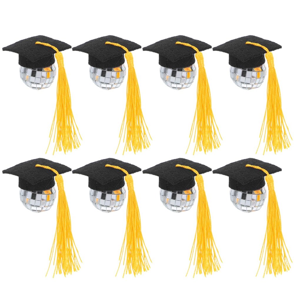 10Pcs 2025 Graduation Disco Ball Tassel Cap Cupcake Toppers for Kindergarten High School College Party Decorations, Felt Fabric and Acrylic Diy Grad Cake Ornaments