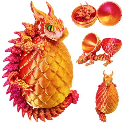 3D Printed Dragon Eggs with Dragon Inside, Large Articulated Dragons Toys with Eyes, Animal Fidget Toy Easter Surprise Eggs Home Decor Executive Desk Toy, Easter Gift for Kids (Red+Golden)
