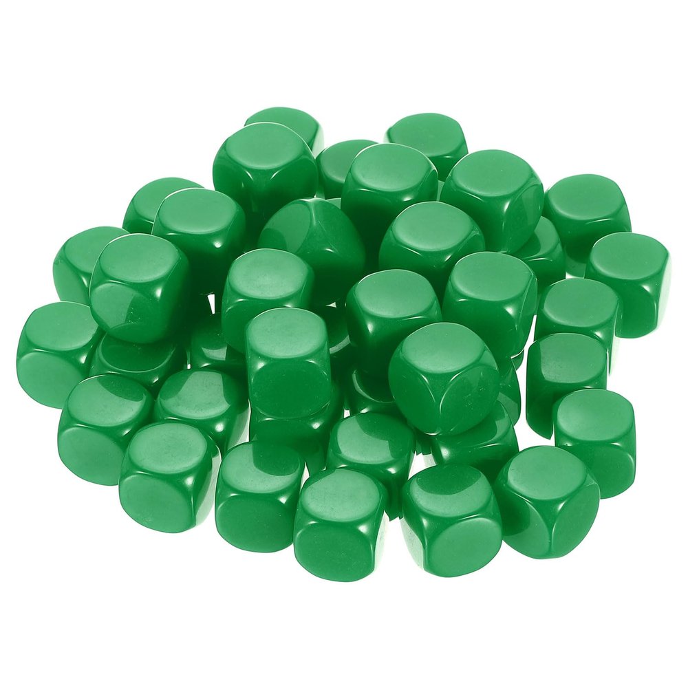 uxcell 50 Pcs Acrylic Blank Dice Six Sided, 1.6cm/0.63inch Rounded Corners Blank Green Dice Cube with Smoothed Surface for DIY Craft Board Game, Green