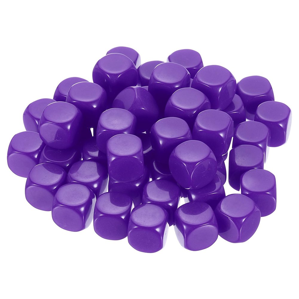 uxcell 50 Pcs Acrylic Blank Dice Six Sided, 1.6cm/0.63inch Rounded Corners Blank Purple Dice Cube with Smoothed Surface for DIY Craft Board Game, Purple