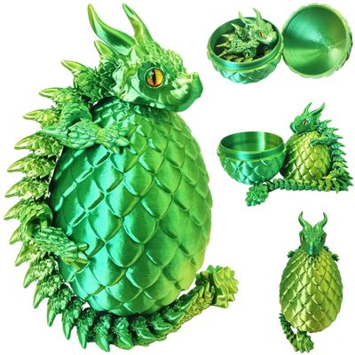 3D Printed Dragon Eggs with Dragon Inside, Large Articulated Dragons Toys with Eyes, Animal Fidget Toy Easter Surprise Eggs Home Decor Executive Desk Toy, Easter Gift for Kids (Yellow+Green)