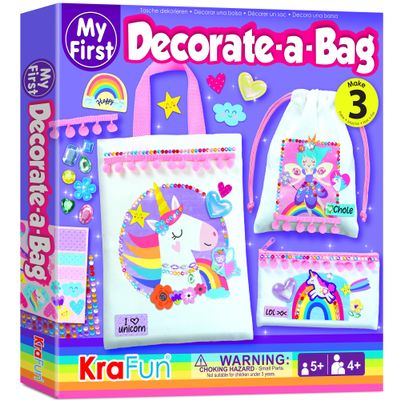 KRAFUN DIY Bag Decorating Kit for Girls - Create 3 Custom Unicorn & Fairy Bags - No-Sew Mess-Free Crafts with Stickers & Gems - Fashion Art Activity Gift for Kids Ages 5-10