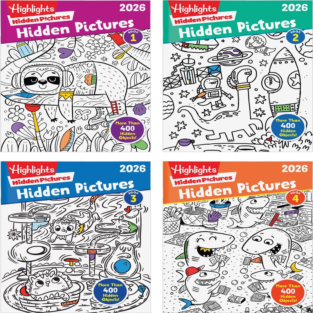 Highlights Hidden Pictures 2026 Activity Books for Kids Ages 6 and Up, 4 Puzzle Books Packed with Hidden Object Fun, Coloring Pages, and Seek and Find Fun