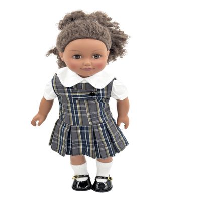 18 inch Doll Outfit-School Plaid Jumper Include Blouse and Hair Accessory/Add on Option: Sock and Shoe (Doll is not Included) (Zip Jumper,Sock,Shiny Black Shoe, Plaid 42)