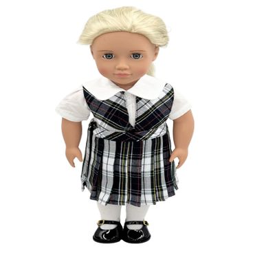 18 inch Doll Outfit-School Plaid Jumper Include Blouse and Hair Accessory/Add on Option: Sock and Shoe (Doll is not Included) (Split Jumper,Sock,Shiny Black Shoe, Plaid 8B)