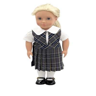18 inch Doll Outfit-School Plaid Jumper Include Blouse and Hair Accessory/Add on Option: Sock and Shoe (Doll is not Included) (Split Jumper,Sock,Shiny Black Shoe, Plaid 42)