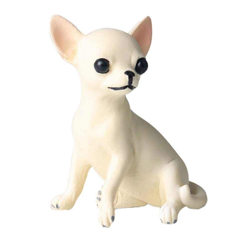 AENIMELY Chihuahua Dog Figurine Hand Painted Realistic Plastic Puppy Figure Tiny White Dogs Animals Toy Dog Cake Topper Christmas Birthday Gift