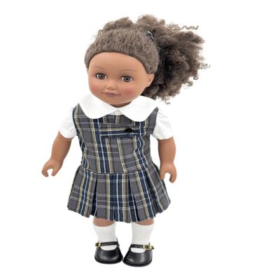 18 inch Doll Outfit-School Plaid Jumper Include Blouse and Hair Accessory/Add on Option: Sock and Shoe (Doll is not Included) (Zip Jumper,Sock,Matte Black Shoe, Plaid 42)