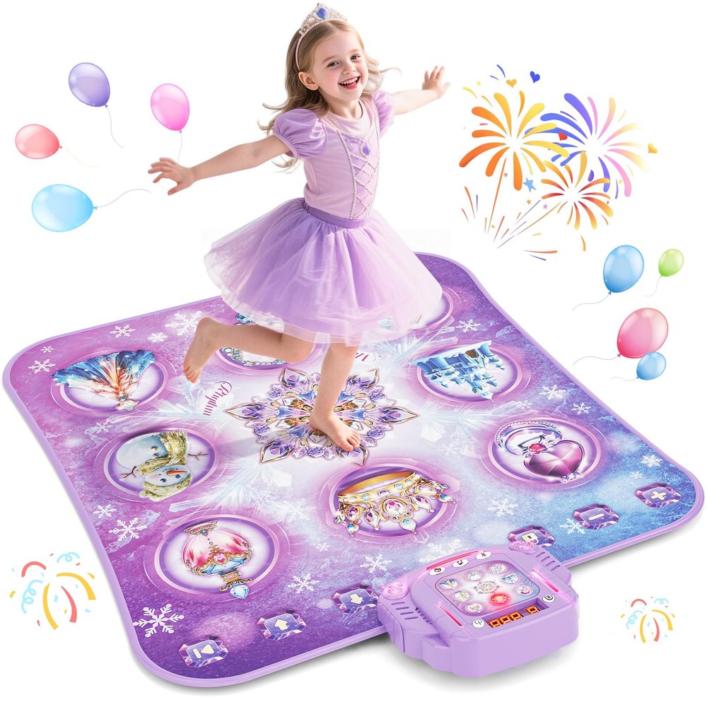 Dance Mat Toy for 3-12 Year Old Girls, Electronic Dance Pad with Wireless Bluetooth,Frozen 8-Button Music Princess Toys Play Mat for Kids with LED Light, Built-in Music, Toddlers Birthday Gift Ages 3+