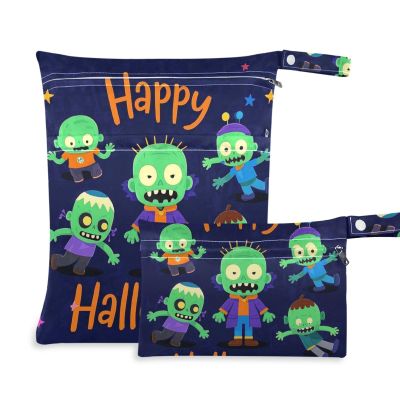 Amooorous Happy Halloween Cartoon Cute Zombie zippered bag for swimsuit 2 Pack travel essentials for babies with handles for pool, baby diapers