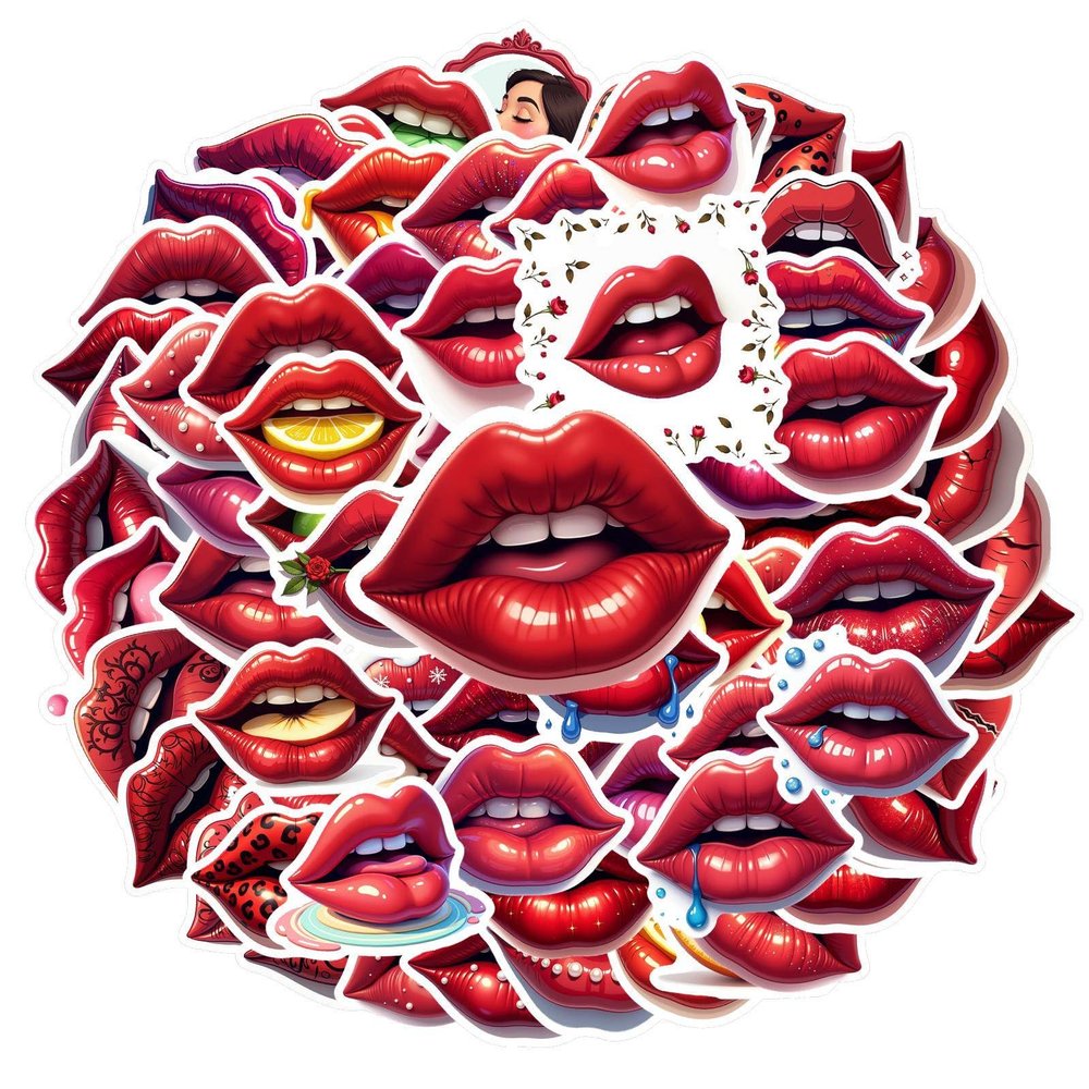 100Pcs Cartoon Lip Stickers, Waterproof Lip Sticker for Water Bottle Laptop Phone Cases Planner Skateboard Luggage Helmet Party Favor Decor, Ideal for Adults Teens Teacher Rewards C2C46