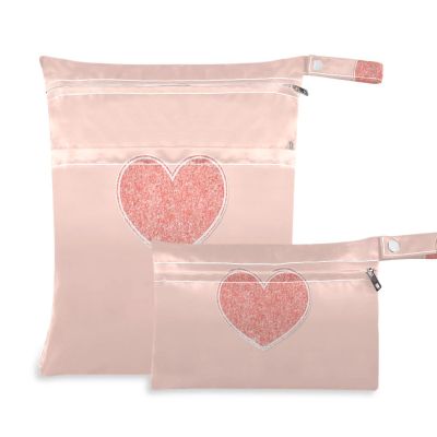 Amooorous Cartoon Cute Pink Valentine Heart mess-proof swim suit bags 2 Pack travel essentials for baby with handles for bathing, daycare