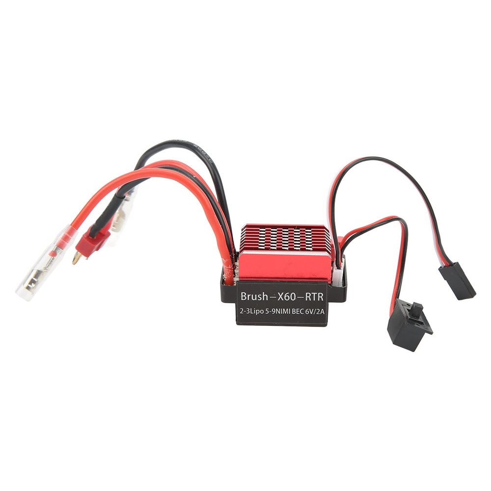 60A RC Brushed ESC Efficient Heat Dissipation Speed Controller ESC T Plug for Traxxas HSP Redcat 1/10 RC Cars Red