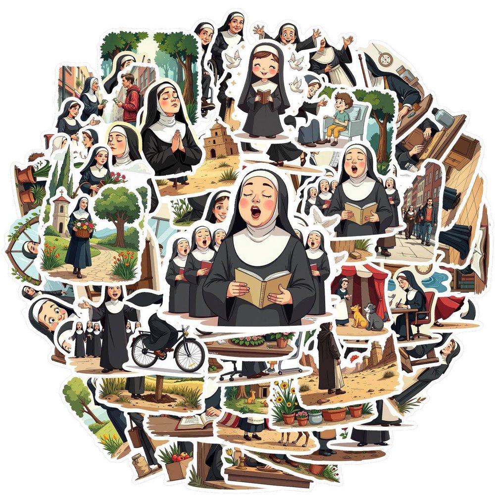 100Pcs Cartoon Nun Stickers, Waterproof Nun Sticker for Water Bottle Laptop Phone Cases Planner Skateboard Luggage Helmet Party Favor Decor, Ideal for Adults Teens Teacher Rewards C286Q