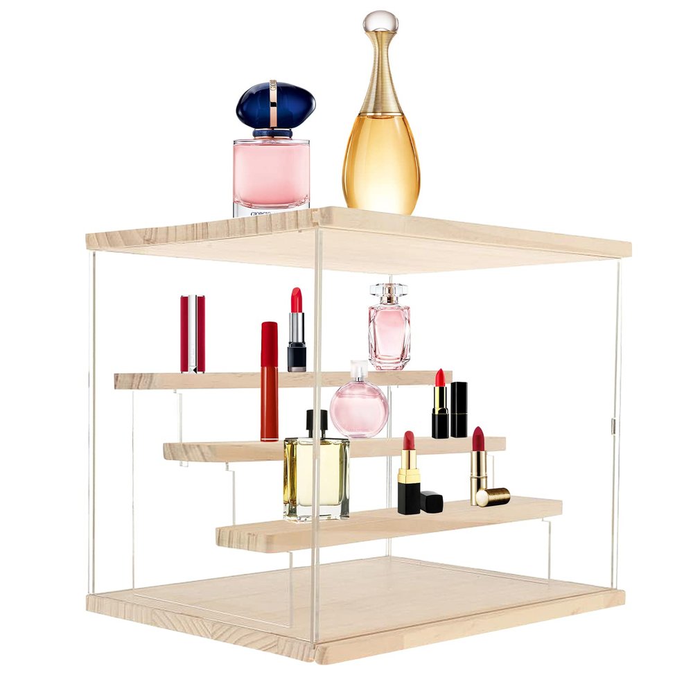 JUMgtcDL Clear Display Case for Figures 4 Layer Display Shelf Stackable Display Box