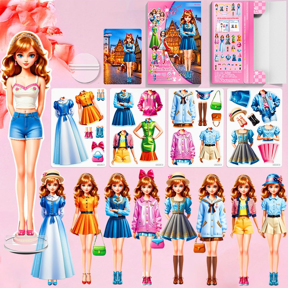 Daniel Axel Magnetic Dress Up Paper Doll,Magnet Princess Dress Up Dolls for Girls Ages 4-7 Kids,Travel Activities Road Trip Car Ride Interactive Learning Created Imagine Set Birthday Gift (J Set)