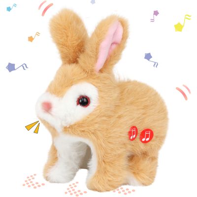 Hopearl LED Hopping Rabbit Repeat What You Said Interactive Electronic Pet Plush Bunny Toy Animated Singing Speaking Glowing Wiggle Ears Gift for Toddlers Birthday, Brown, 7''