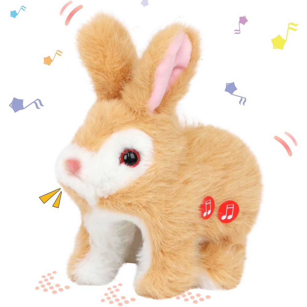 Hopearl LED Hopping Rabbit Repeat What You Said Interactive Electronic Pet Plush Bunny Toy Animated Singing Speaking Glowing Wiggle Ears Gift for Toddlers Birthday, Brown, 7''