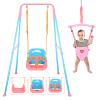 4 in 1 Toddler Swing Set & Baby Jumper, Heavy Duty Kids Swing with Bouncer, Foldable Metal Stand for Indoor & Outdoor, Easy Install & Store (Blue Pink) view 1