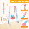 4 in 1 Toddler Swing Set & Baby Jumper, Heavy Duty Kids Swing with Bouncer, Foldable Metal Stand for Indoor & Outdoor, Easy Install & Store (Blue Pink) view 4