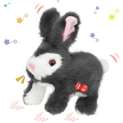 Hopearl Hopping Rabbit Repeat What You Said Interactive Electronic Pet Plush Bunny Toy Animated Singing Speaking Glowing Wiggle Ears Gift for Toddlers Birthday, Gray, 7''
