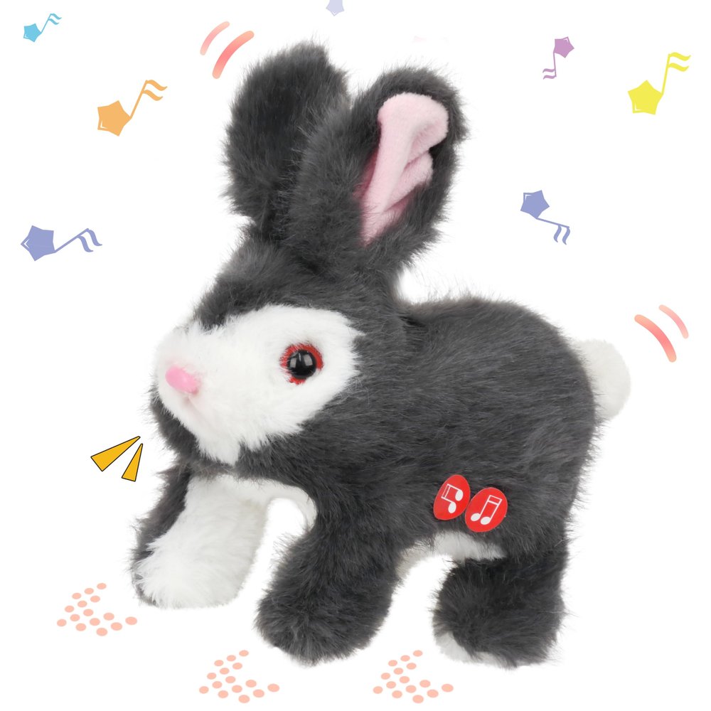 Hopearl Hopping Rabbit Repeat What You Said Interactive Electronic Pet Plush Bunny Toy Animated Singing Speaking Glowing Wiggle Ears Gift for Toddlers Birthday, Gray, 7''