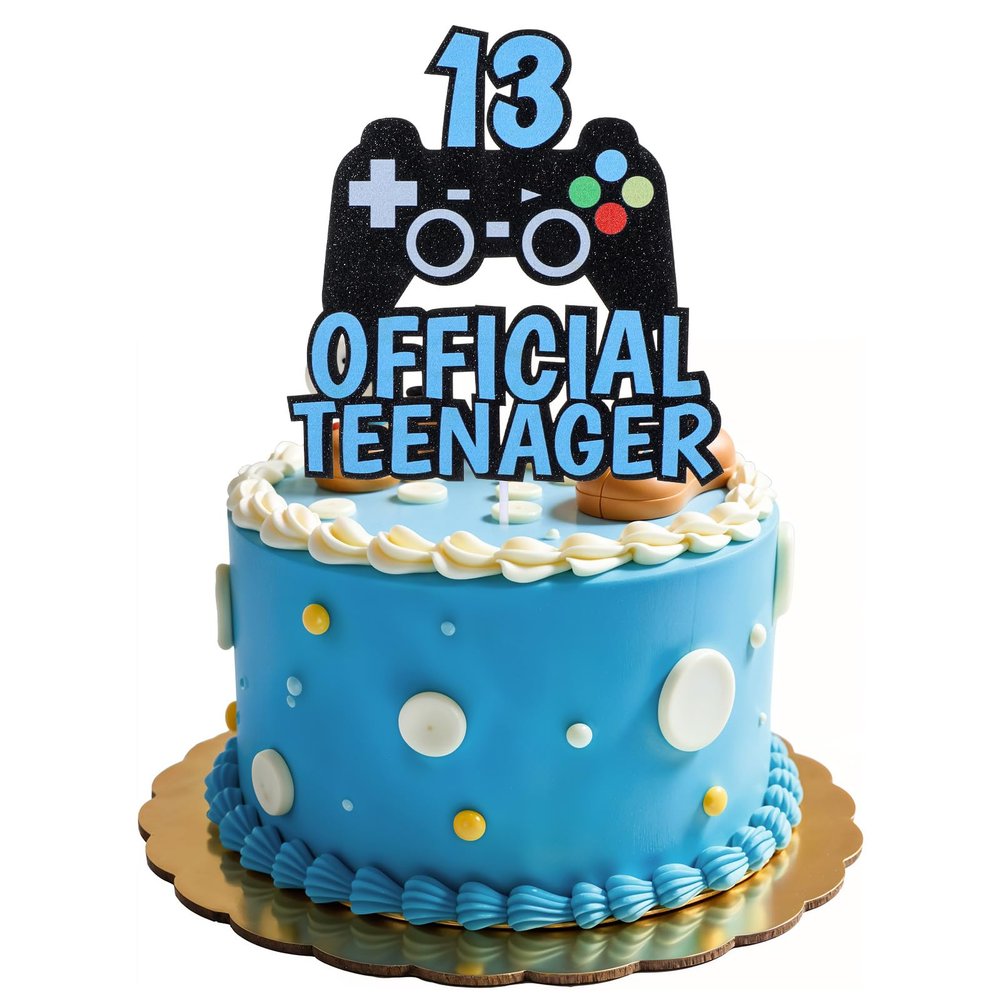 13th Birthday Cake Topper, 13th Video Game Birthday Decorations for Boys, Gamepad Cake Topper for Party, Video Game Cakes Topper