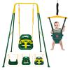 4 in 1 Toddler Swing Set & Baby Jumper, Heavy Duty Kids Swing with Bouncer, Foldable Metal Stand for Indoor & Outdoor, Easy Install & Store (Dark Green) view 1