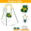 4 in 1 Toddler Swing Set & Baby Jumper, Heavy Duty Kids Swing with Bouncer, Foldable Metal Stand for Indoor & Outdoor, Easy Install & Store (Dark Green) view 2