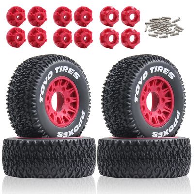 110mm 1/10 RC Short Course Truck Wheels and Tires 12mm Hex 4PCS RC Off Road Tyres for 1/10 RC Off-Road Car Traxxas TRX4 Slash Arrma Losi Tenacity Redcat Hpi HSP RC Buggy Car and refit W29 (Red)