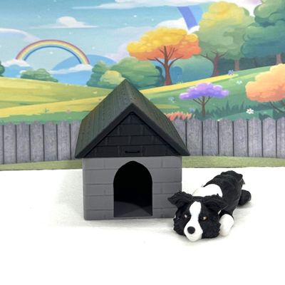 3D Printed Dog Articulated Dog and Dog House Fidget Toy, 3.5" Border Collie Fidget Toy, Fidget ADHD AutismToy, Stress Relief, Executive Desk Toy IHWAD-SET1-BC-GH