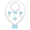 BAOBAOJOY Princess Jewelry for Little Girls, Handmade Bow Pearl Kids Jewelry Set, Stretch Necklace Bracelets Rings and Clip on Earrings, Perfect for Dress Up, Birthday Parties, and Costume Play, Blue view 1