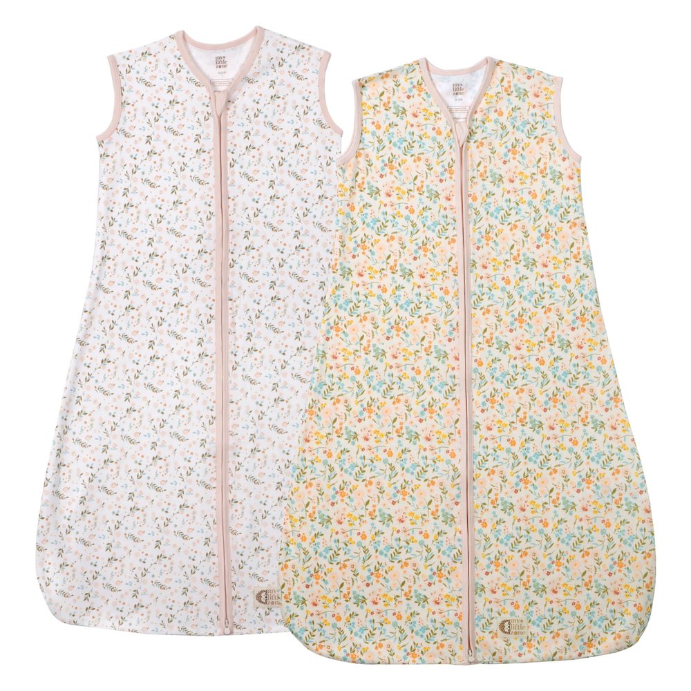 100% Cotton Baby Sleep Sack 0.5 TOG, 6-12 Months - 2 Pack Sleeveless Wearable Blanket Baby Sleeper Sacks, Cotton Blanket, Pink Sleeping Bags for Girls, Designed in France, Pink Floral Collection