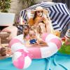 Whaline 8Pcs White Pink Inflatable Swimming Float Toy Set Striped 22.8 in Swim Ring 9 in Beach Ball Fun Print Pool Tube Pool Ball for Teen Boy Girl Summer Swimming Beach Party view 4