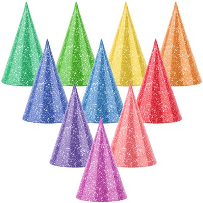 Atiloy 10 PCS Colorful Mini Party Hats for Stuffed Animals Lovely Glitter Paper Cone Tiny Birthday Hats for Baby, Pets, Dolls, Assorted