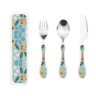 Children's cutlery 3-piece set - fork, spoon, knife + cutlery box, suitable for school, home, travel, safe and easy to use
