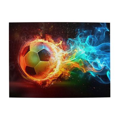 500 Piece Puzzles for Adults, Sports Soccer Ball Colorful Fire and Ice Abstract Wood Jigsaw Puzzles, Funny Challenging Puzzles, Great Gift for Family Friends